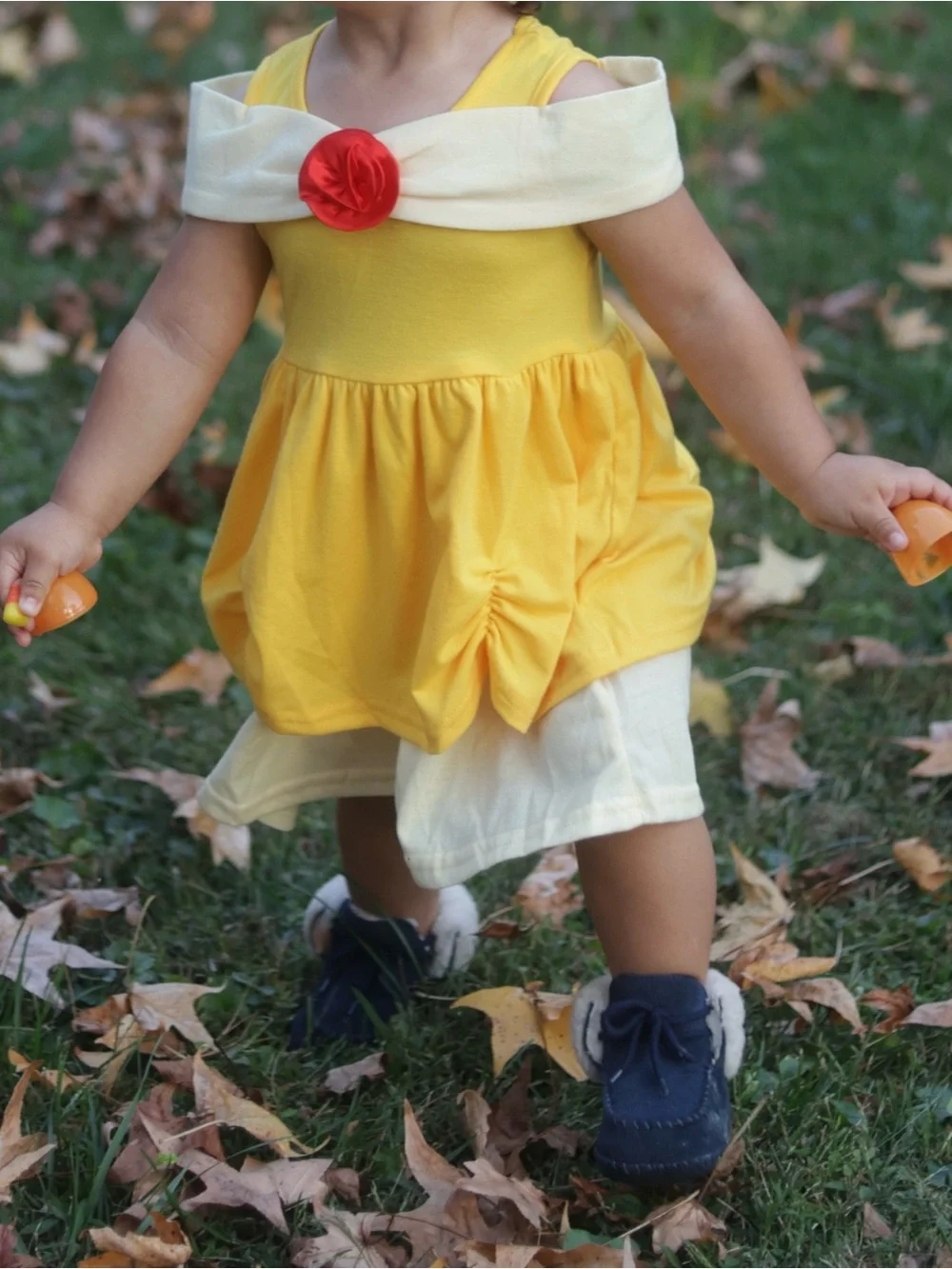 Belle Princess Dress Costume with Red Rose